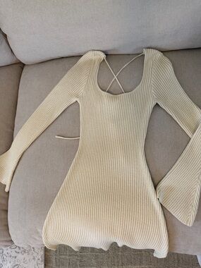 Princess Polly Ribbed Scoop Neck Maternity Dress - Cream